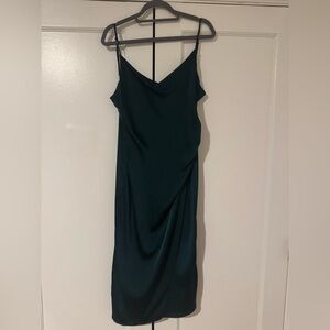 Satin midi dress- forest green- size L